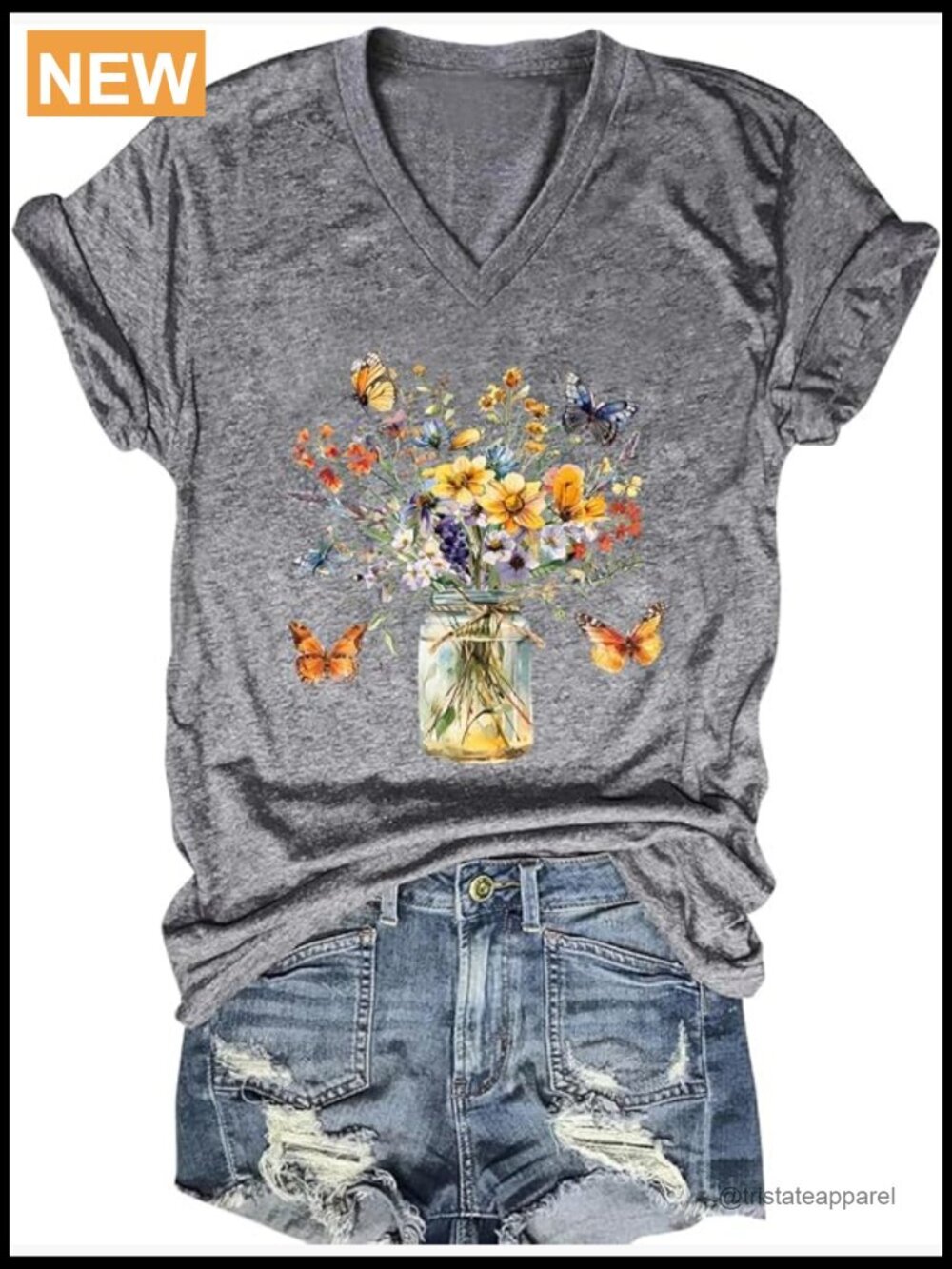 Boho Wildflower Floral Graphic Tee V Neck T Shirt Women Summer Top